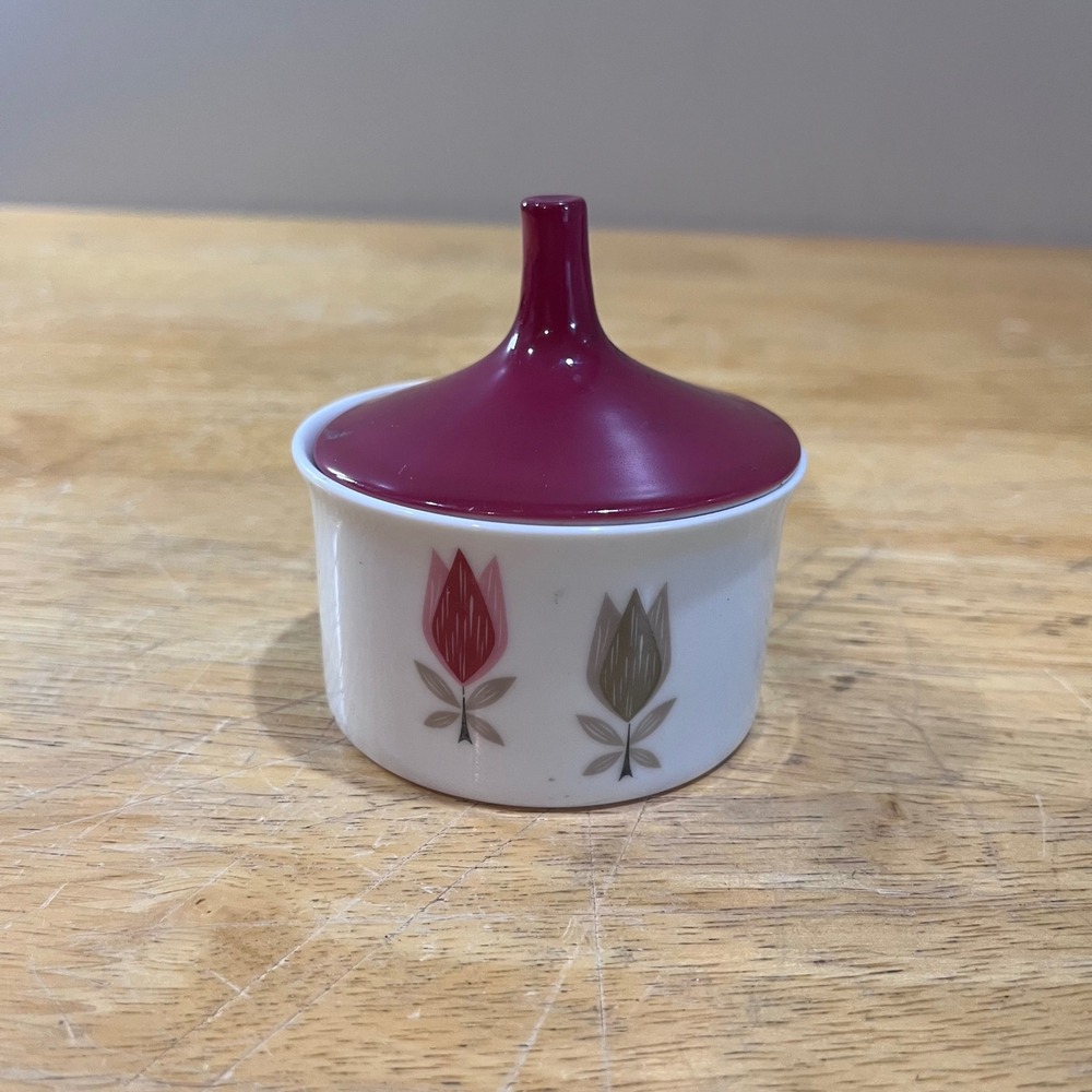Vtg Rosenthal Lunapark 4067 Sugar Bowl Lid MCM Germany Tulip Porcelain Burgundy